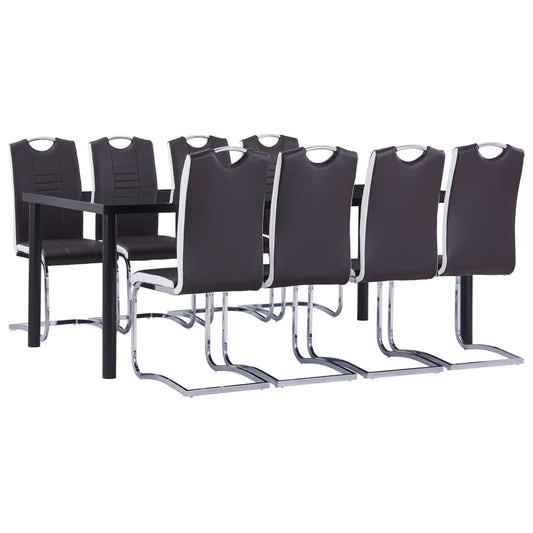 Set mobilier de bucătărie, 9 piese, maro, piele ecologică