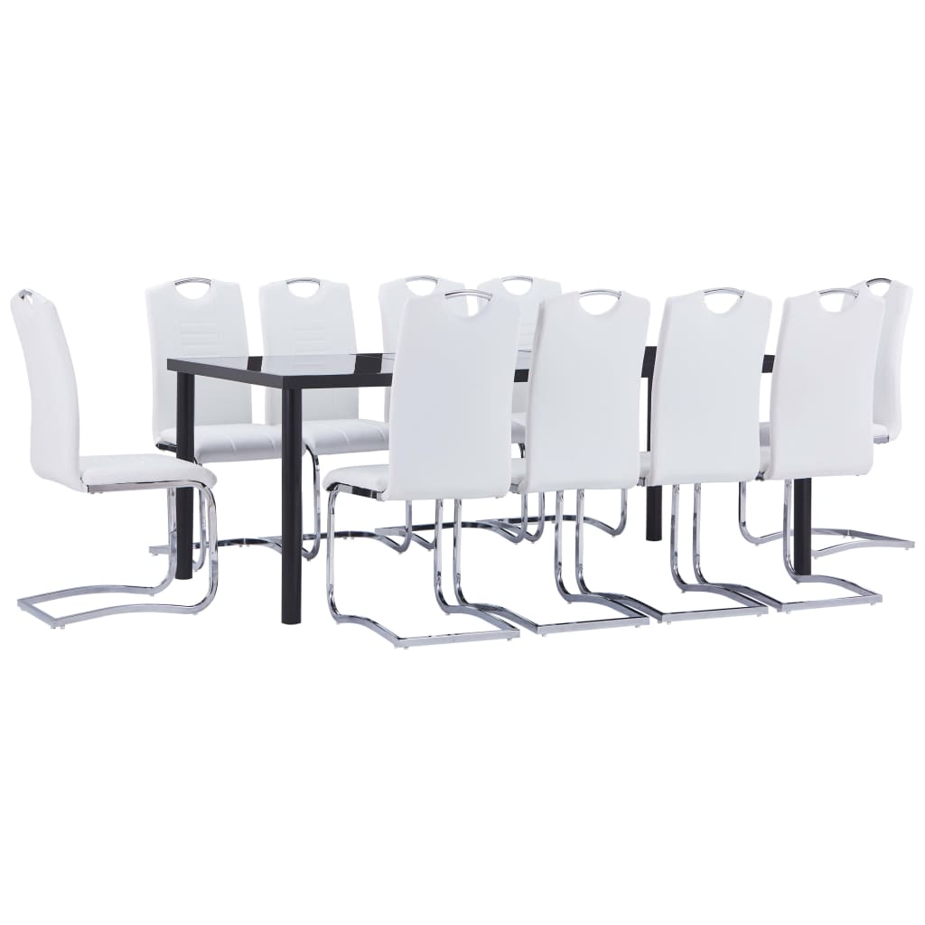 Set mobilier de bucătărie, 11 piese, alb, piele ecologică