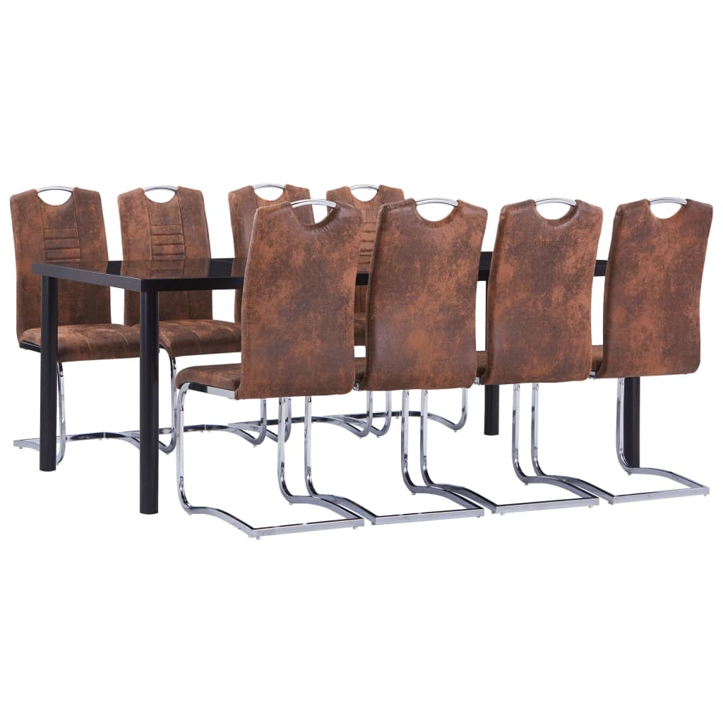 Set mobilier de bucătărie, 9 piese, maro, velur ecologic