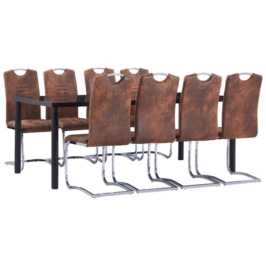 Kitchen furniture set, 9 pieces, brown, eco-friendly velour