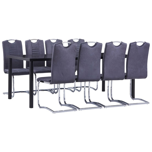 Set mobilier de bucătărie, 9 piese, gri, velur ecologic