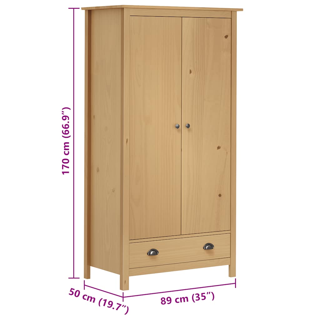 Hill 2-door wardrobe, 89x50x170 cm, solid pine wood