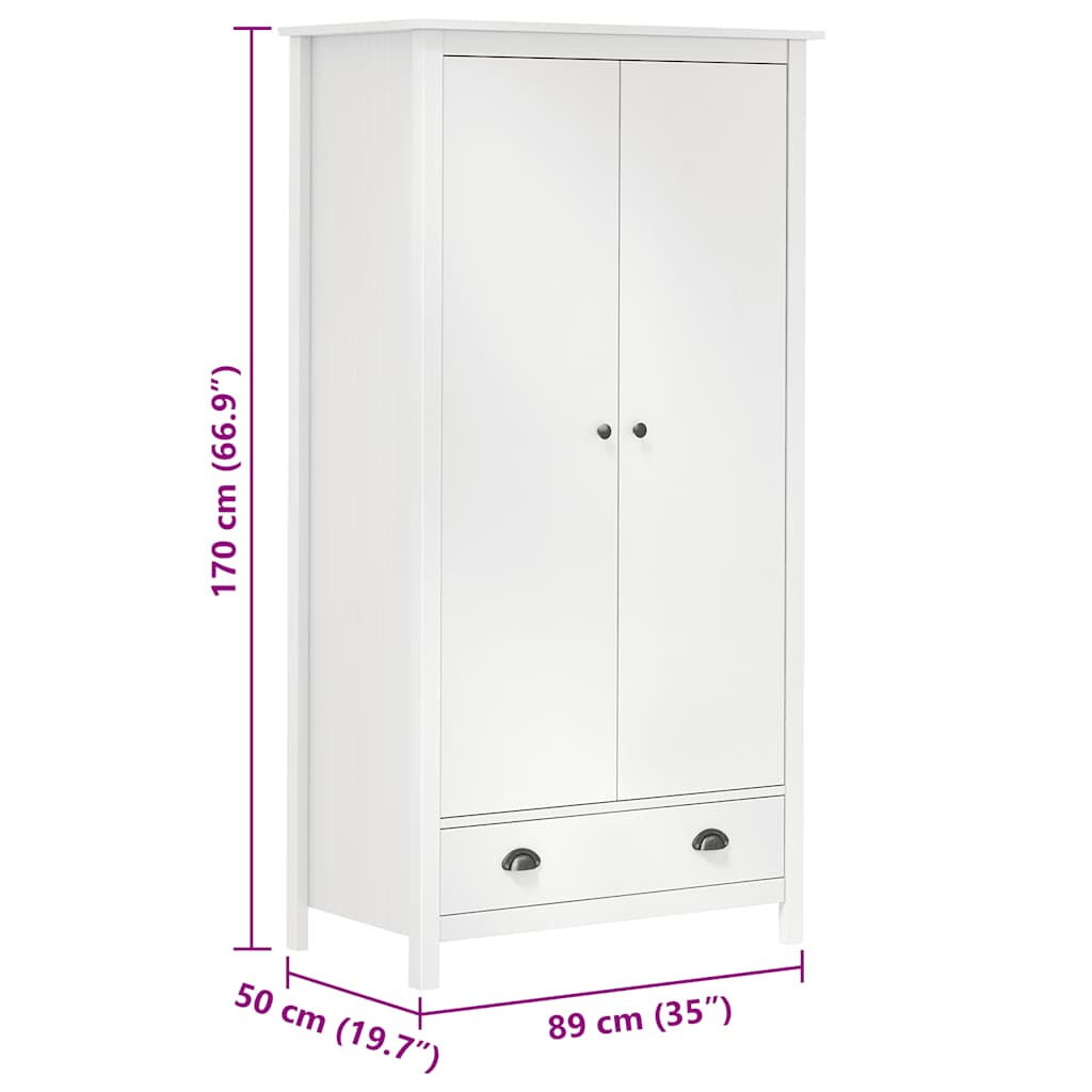 Hill 2-door wardrobe, white, 89x50x170 cm, solid pine wood