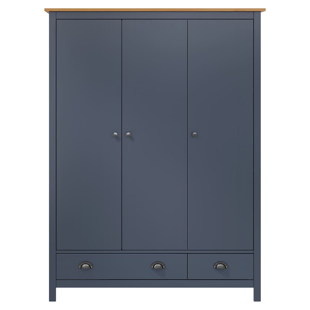 Hill 3-door wardrobe, gray, 127x50x170 cm, solid pine wood