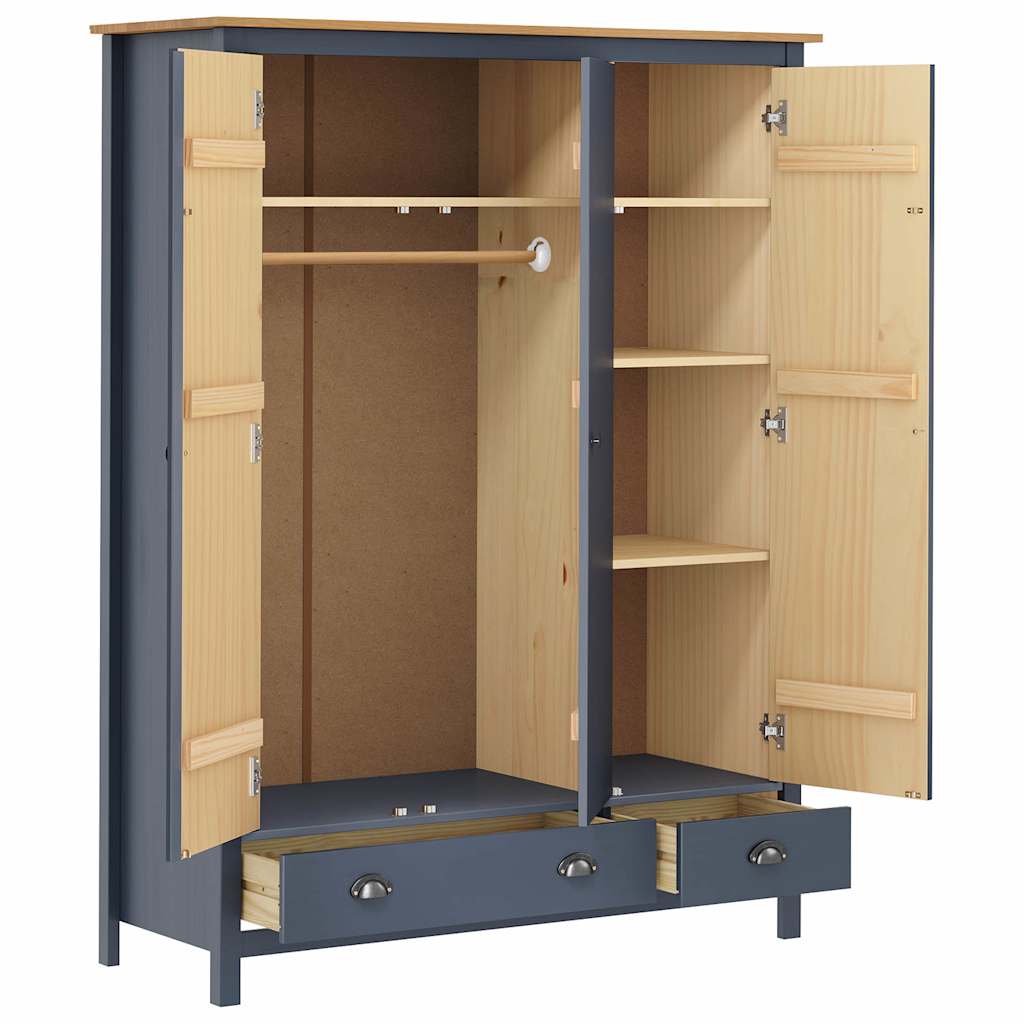 Hill 3-door wardrobe, gray, 127x50x170 cm, solid pine wood