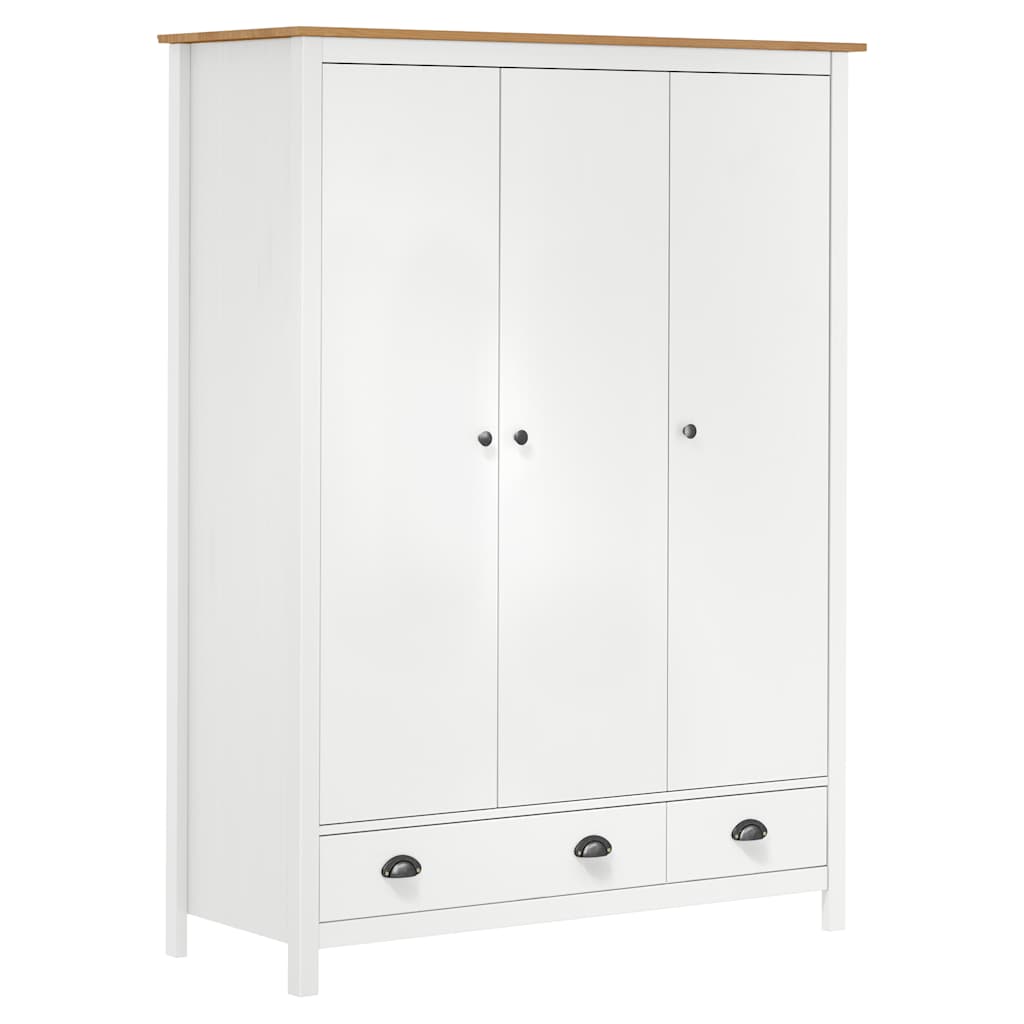 Hill 3-door wardrobe, white, 127x50x170 cm, solid pine wood