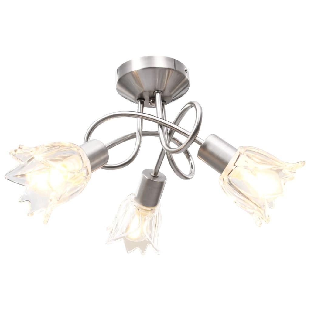 Chandelier, clear glass shades, 3 E14 bulbs, tulip