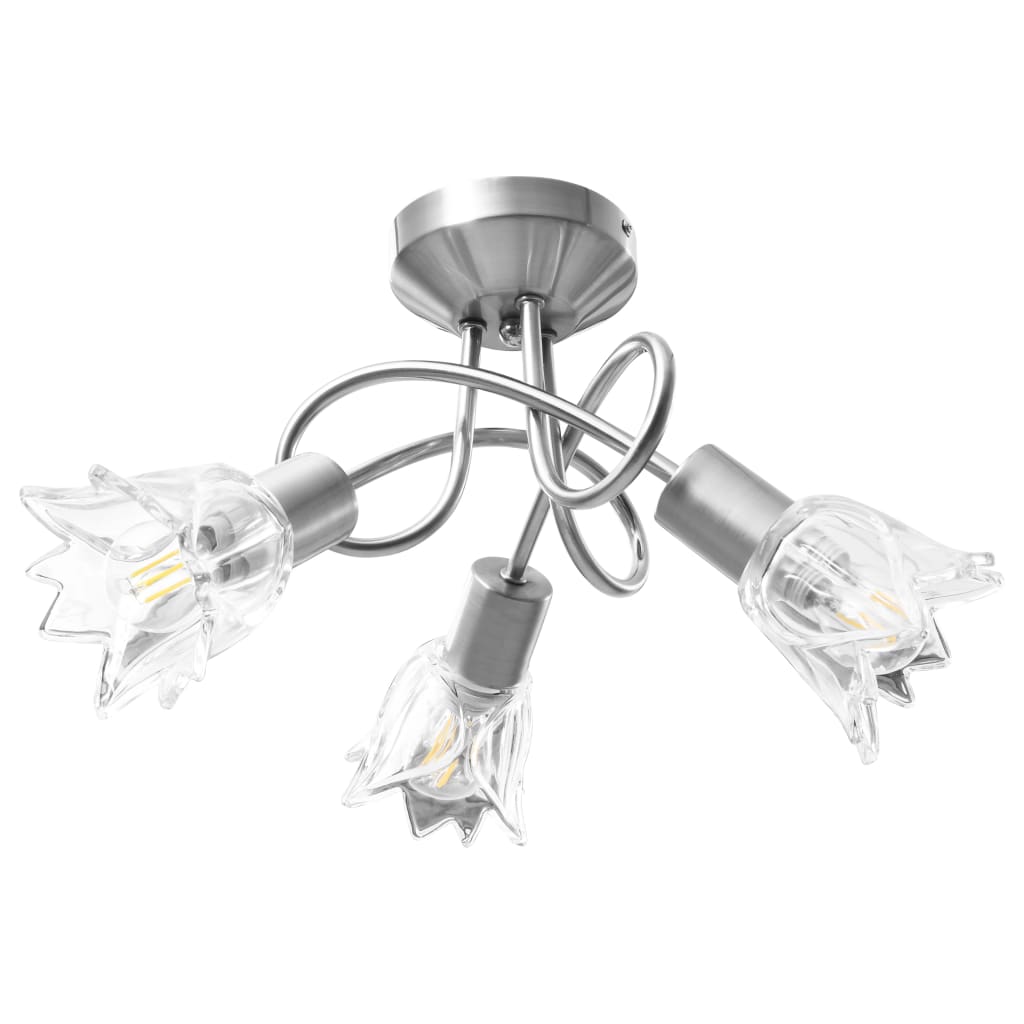 Chandelier, clear glass shades, 3 E14 bulbs, tulip