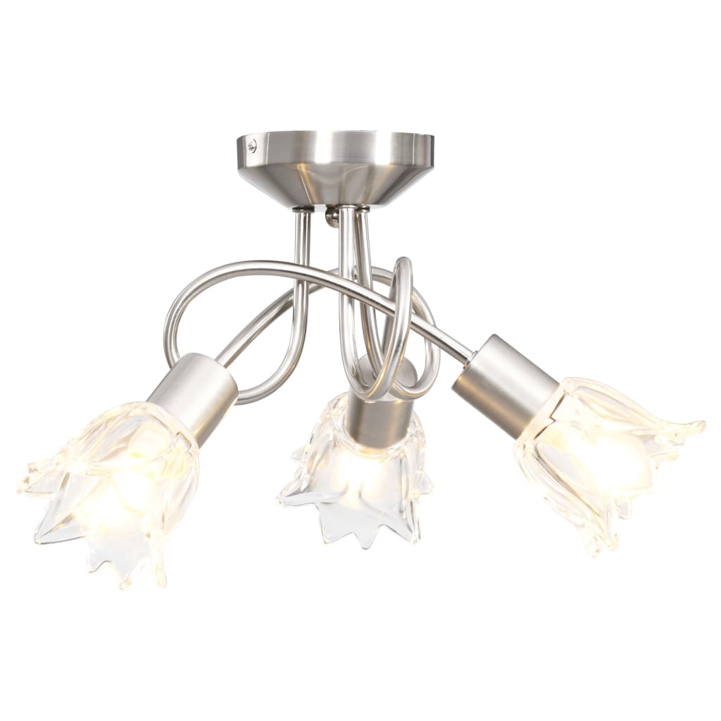 Chandelier, clear glass shades, 3 E14 bulbs, tulip