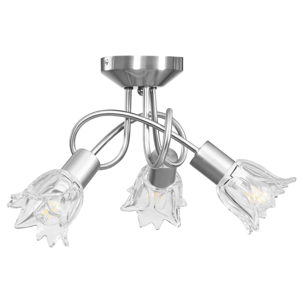 Chandelier, clear glass shades, 3 E14 bulbs, tulip