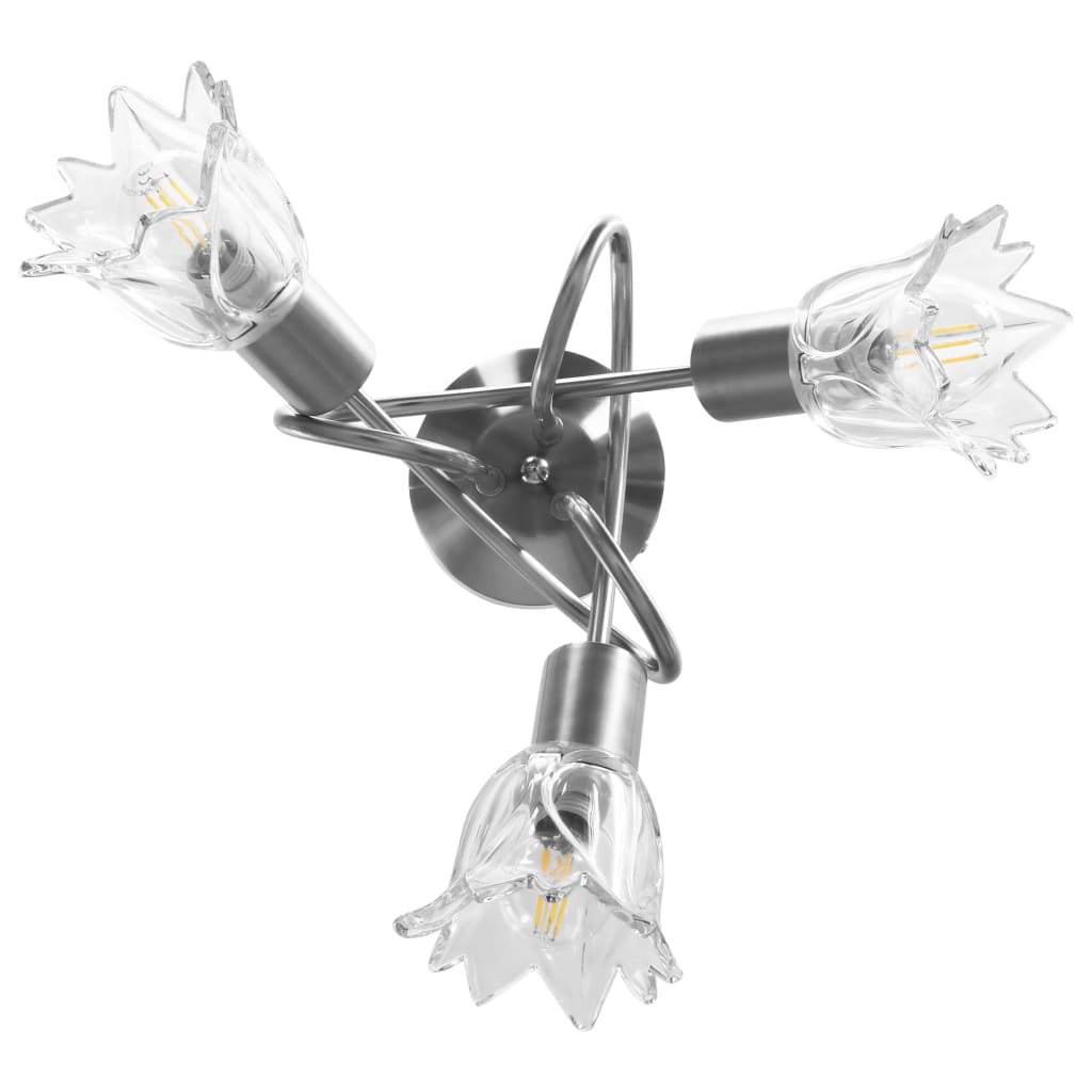 Chandelier, clear glass shades, 3 E14 bulbs, tulip