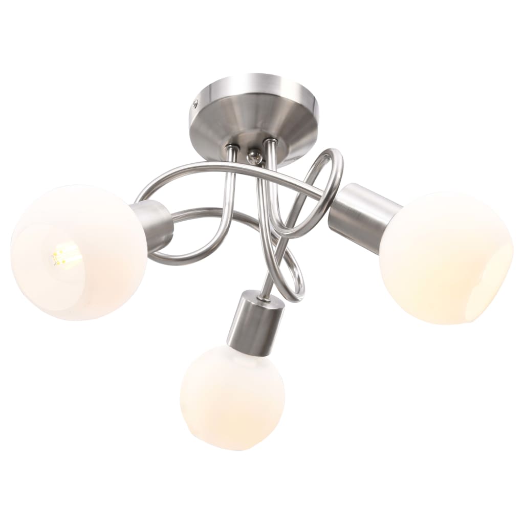 Chandelier with ceramic lampshades, 3 E14 bulbs, white, globe