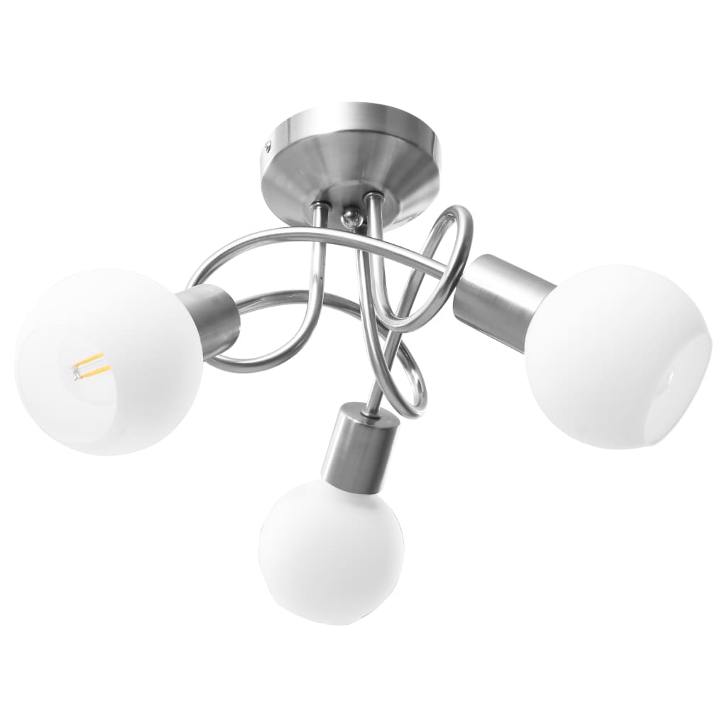 Chandelier with ceramic lampshades, 3 E14 bulbs, white, globe