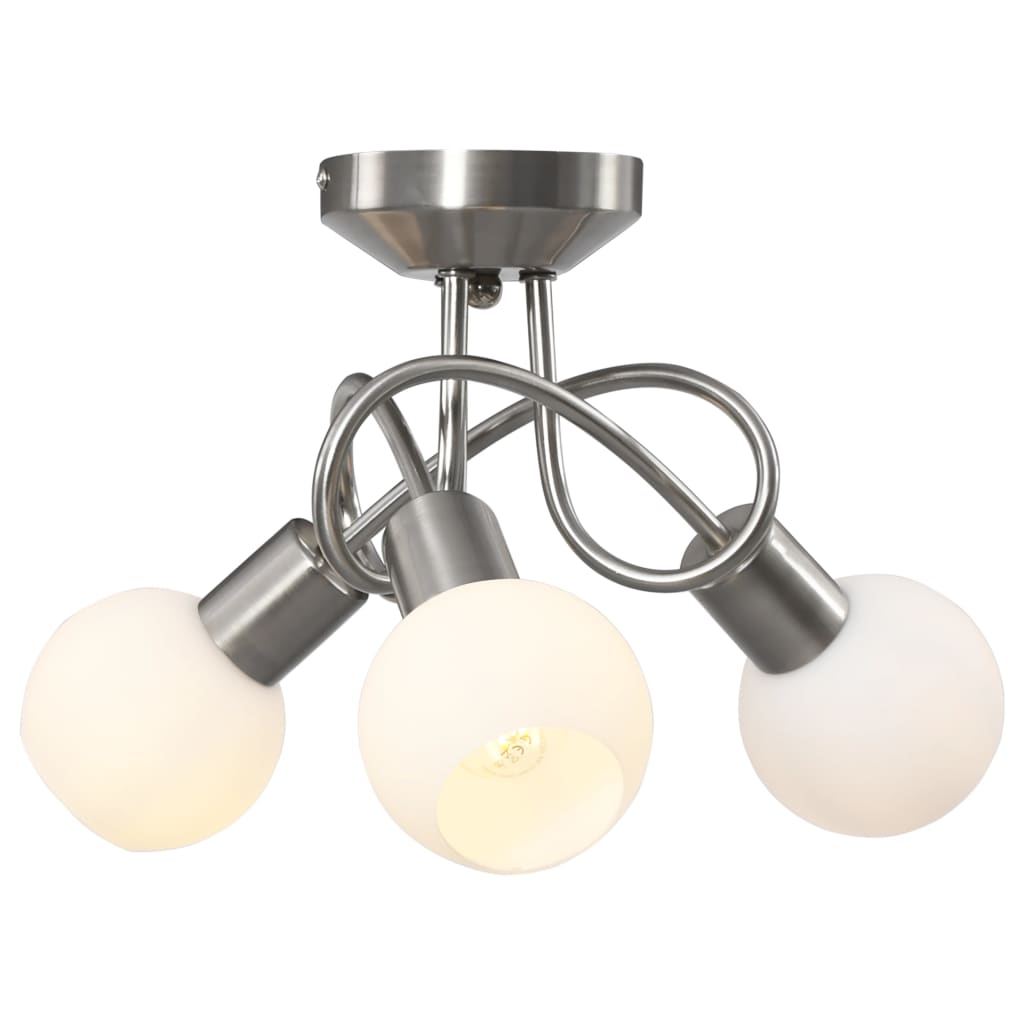 Chandelier with ceramic lampshades, 3 E14 bulbs, white, globe