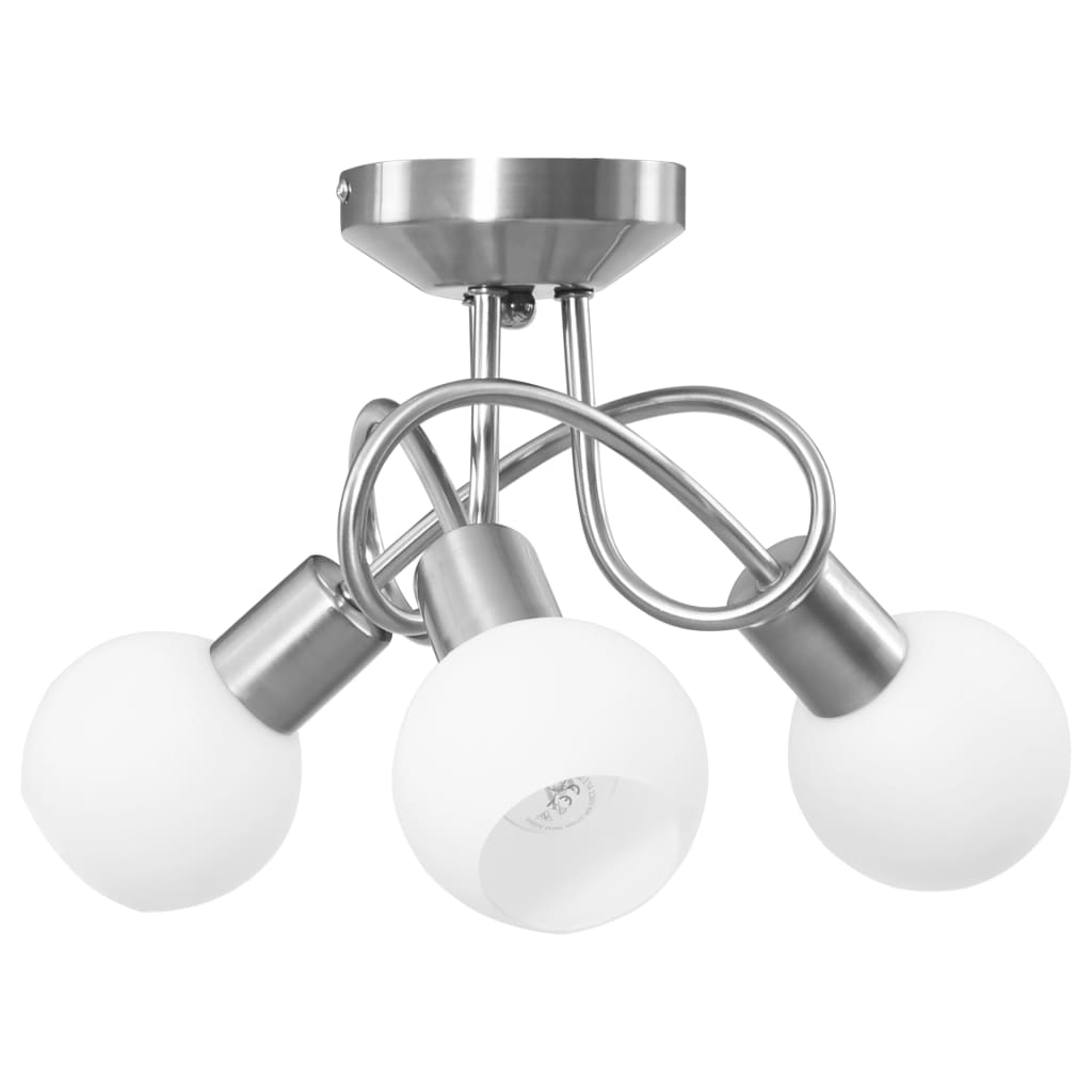 Chandelier with ceramic lampshades, 3 E14 bulbs, white, globe