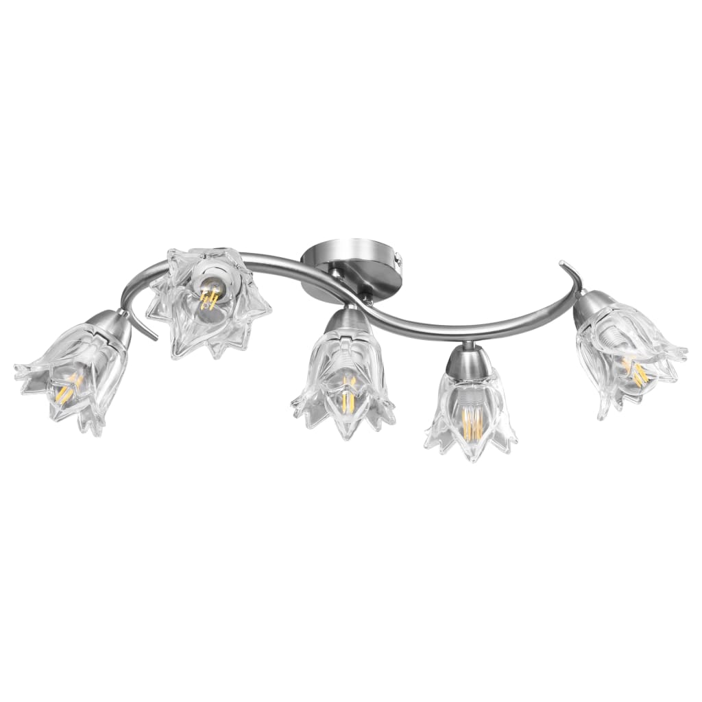 Chandelier, transparent glass shades, 5 E14 bulbs, tulip