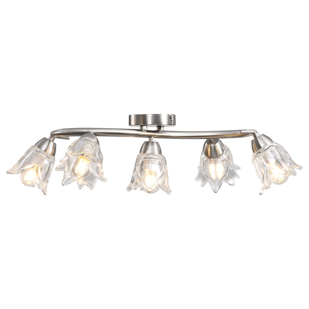 Chandelier, transparent glass shades, 5 E14 bulbs, tulip