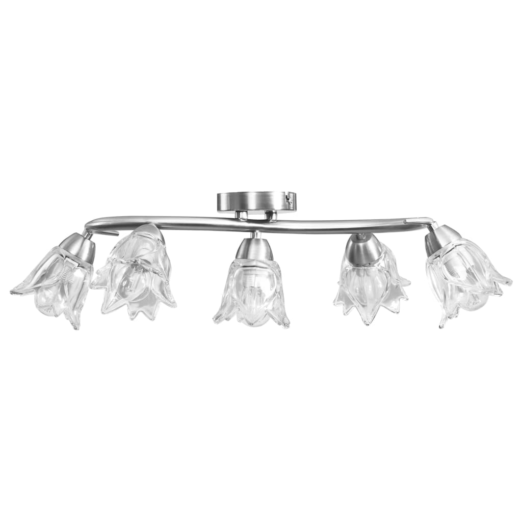 Chandelier, transparent glass shades, 5 E14 bulbs, tulip