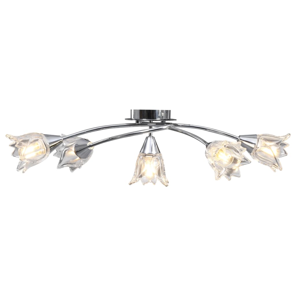 Chandelier, transparent glass shades, 5 E14 bulbs, tulip