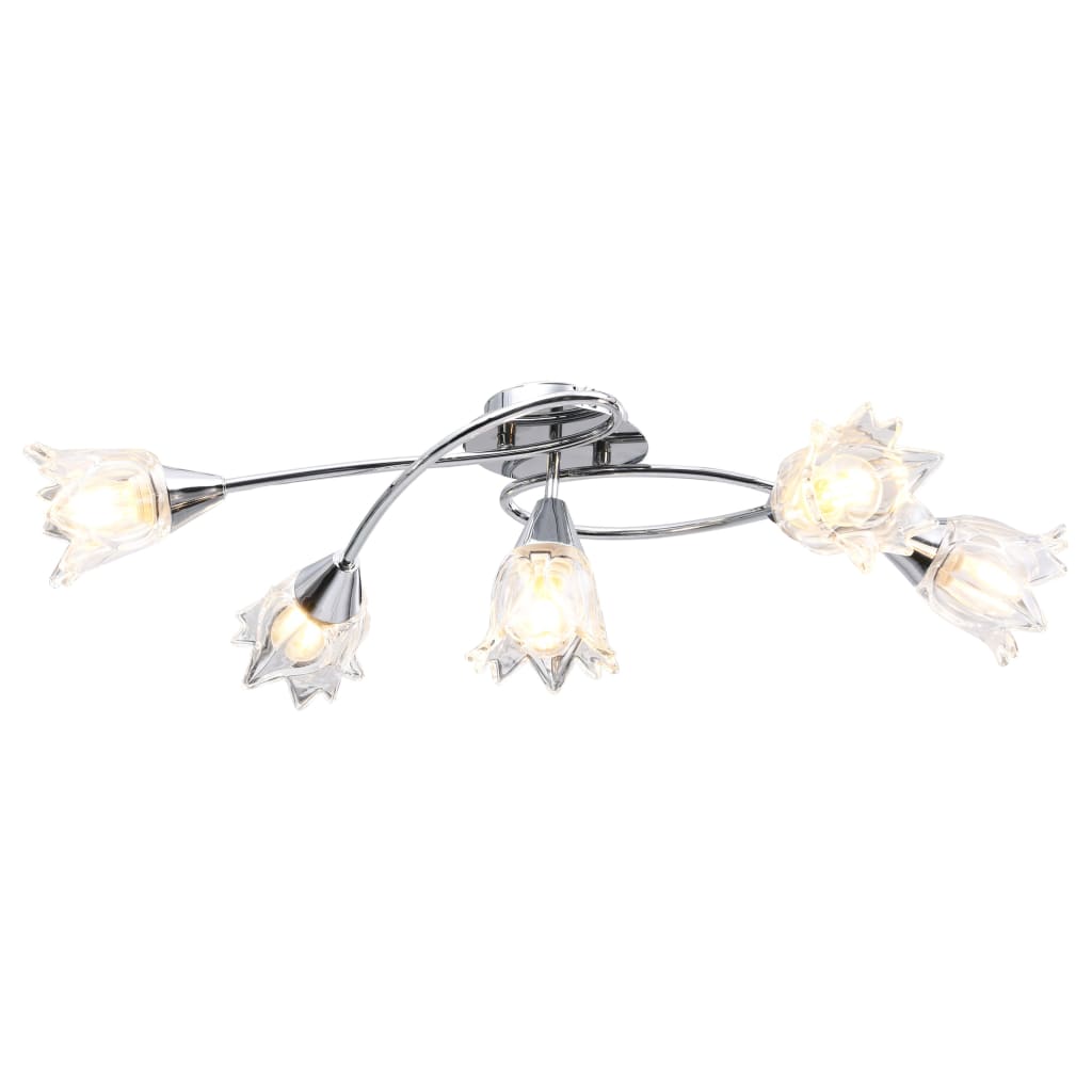 Chandelier, transparent glass shades, 5 E14 bulbs, tulip