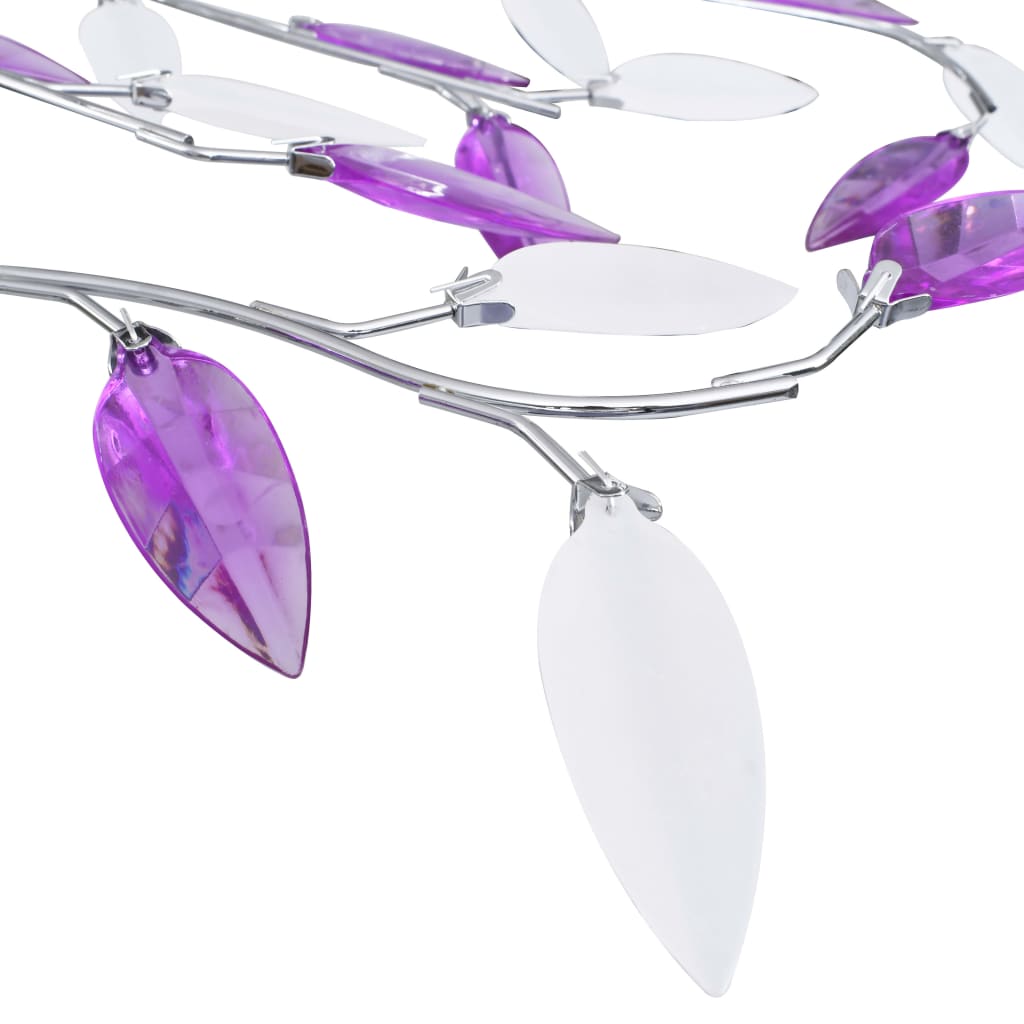 Chandelier with leaf-type arms, purple acrylic crystal, 5 E14 bulbs