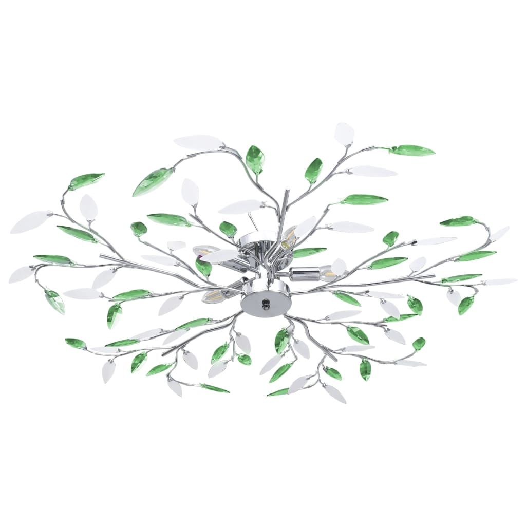 Chandelier with leaf-type arms, green acrylic crystal, 5 E14 bulbs