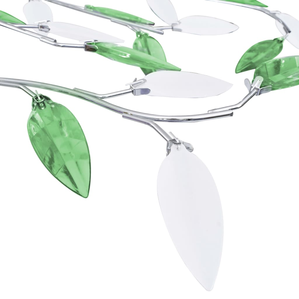 Chandelier with leaf-type arms, green acrylic crystal, 5 E14 bulbs