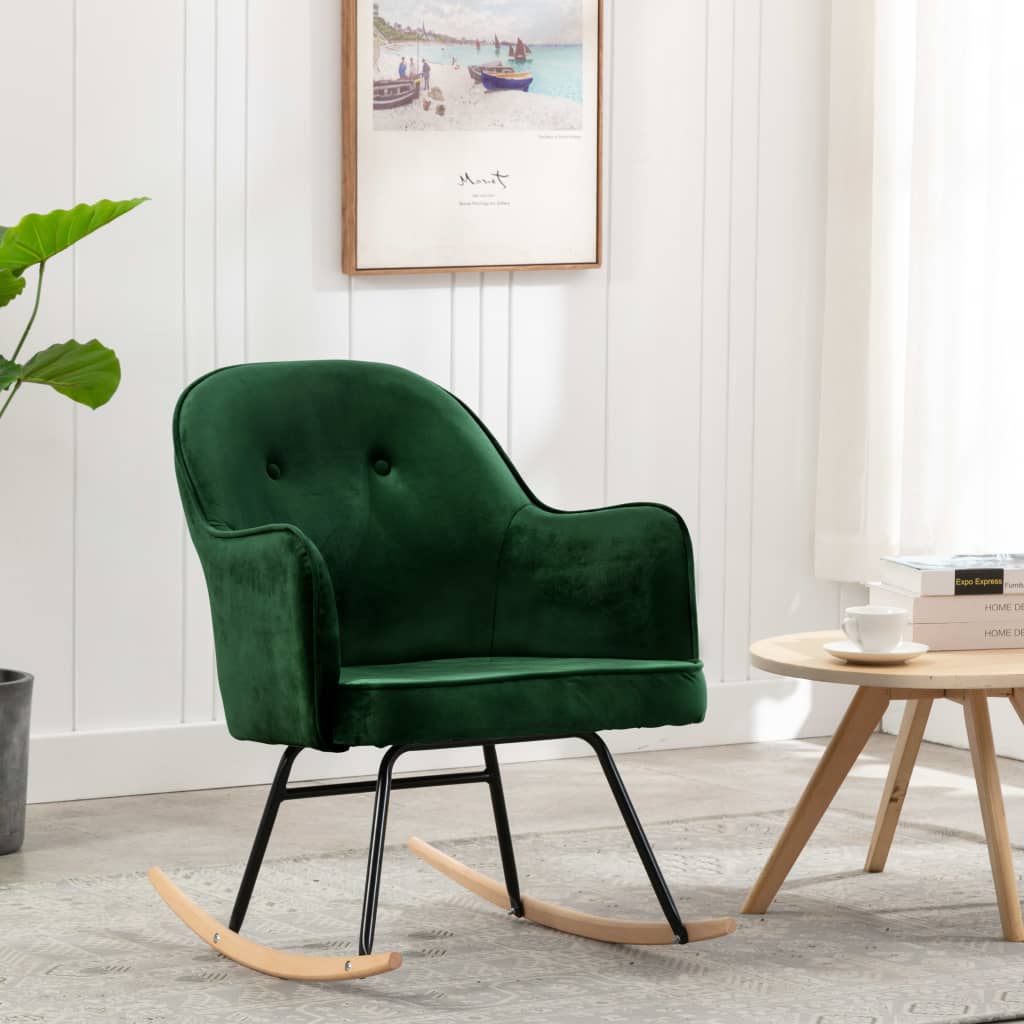 Rocking chair, dark green, velvet