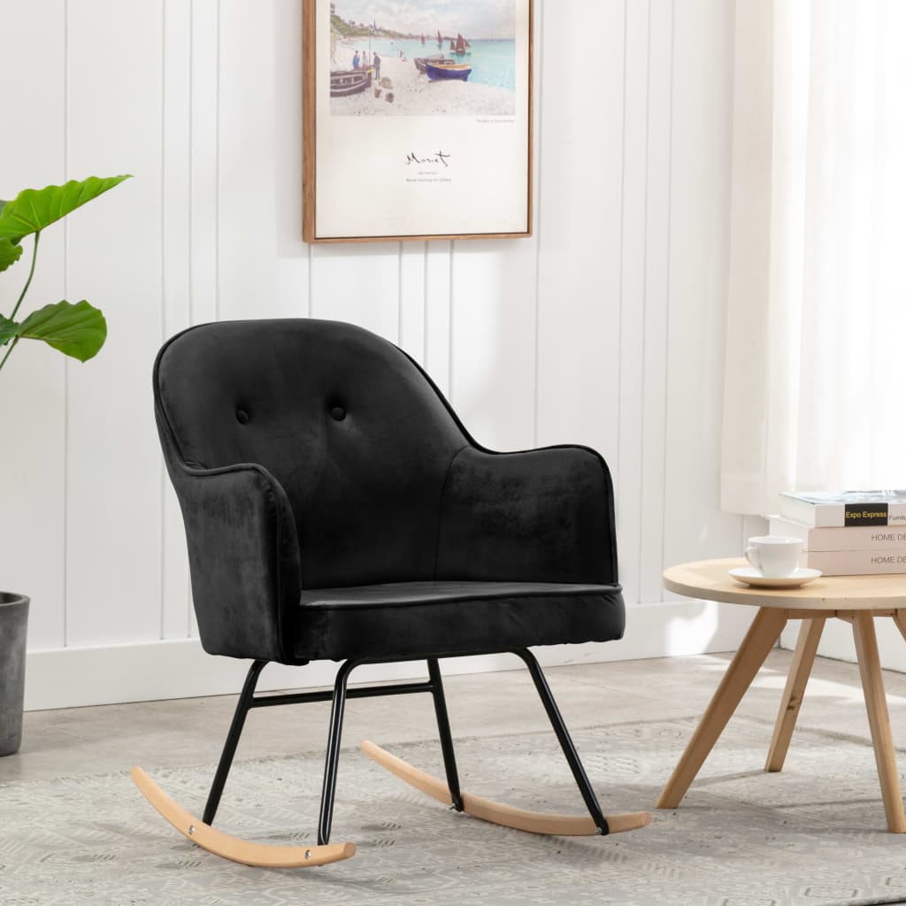 Rocking chair, black, velvet