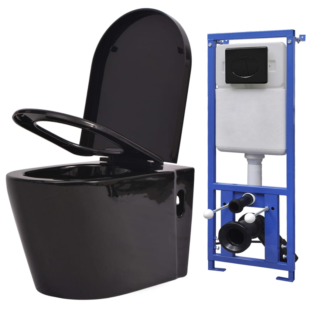 Wall-hung toilet with concealed cistern, black, ceramic