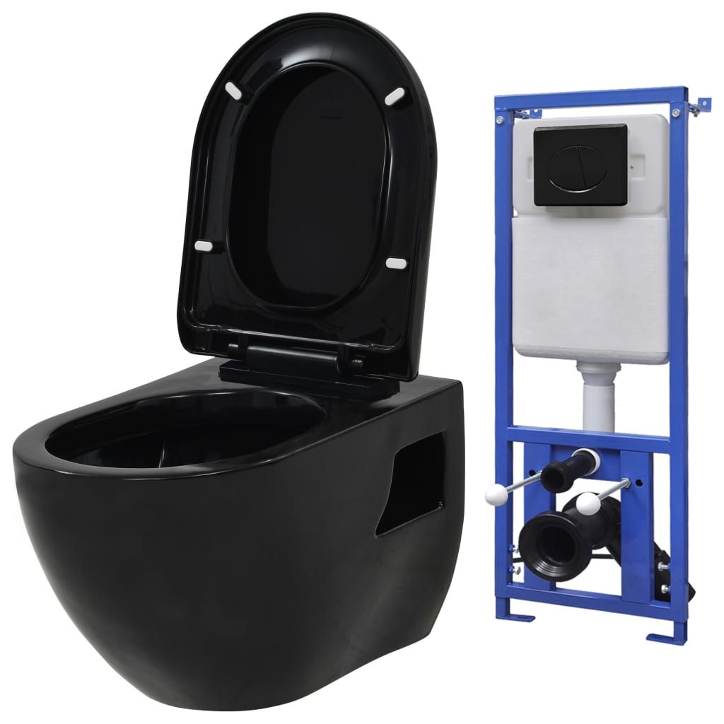 Wall-hung toilet with concealed cistern, black, ceramic