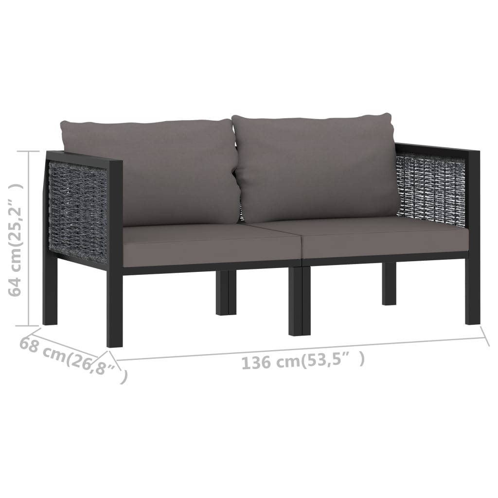 2-seater sofa with cushions, anthracite, polyrattan