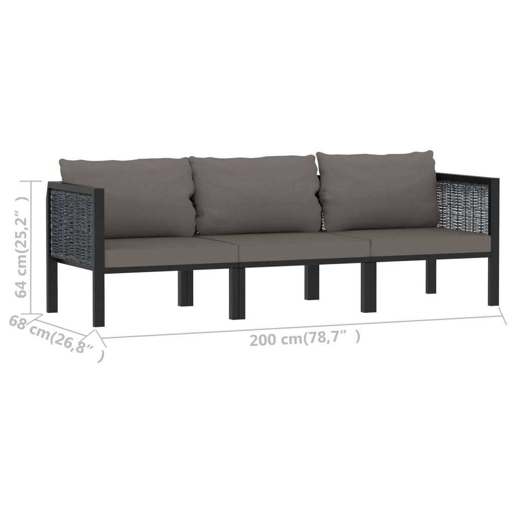 3-seater sofa, with cushions, anthracite, polyrattan