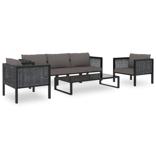 Garden furniture set with cushions, 6 pieces, anthracite, polyrattan