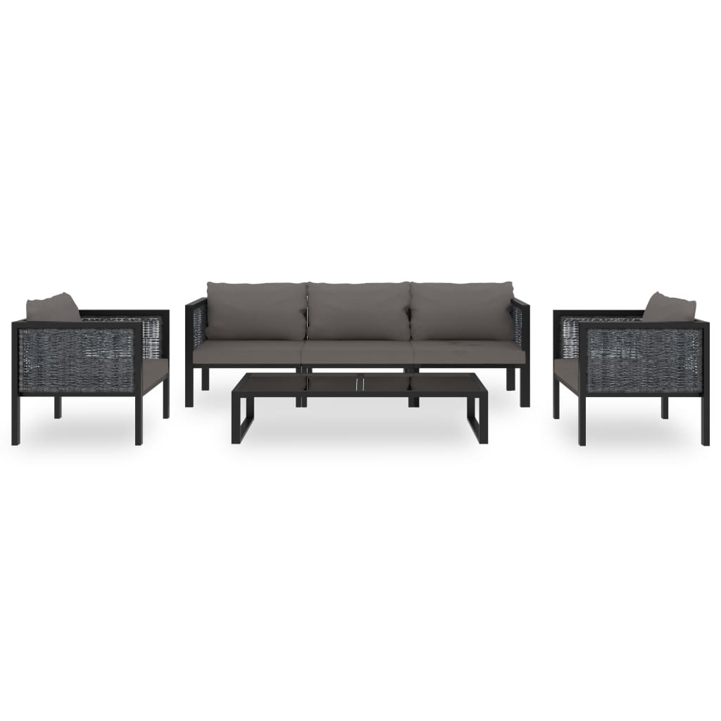 Garden furniture set with cushions, 6 pieces, anthracite, polyrattan