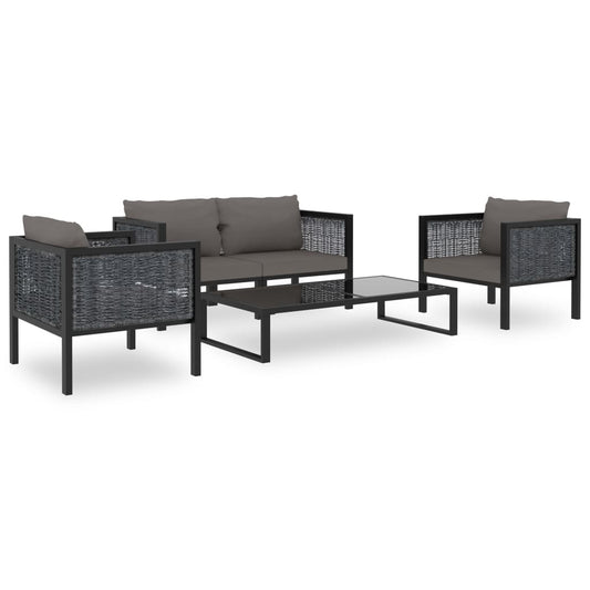 Garden furniture set with cushions, 5 pieces, anthracite, polyrattan