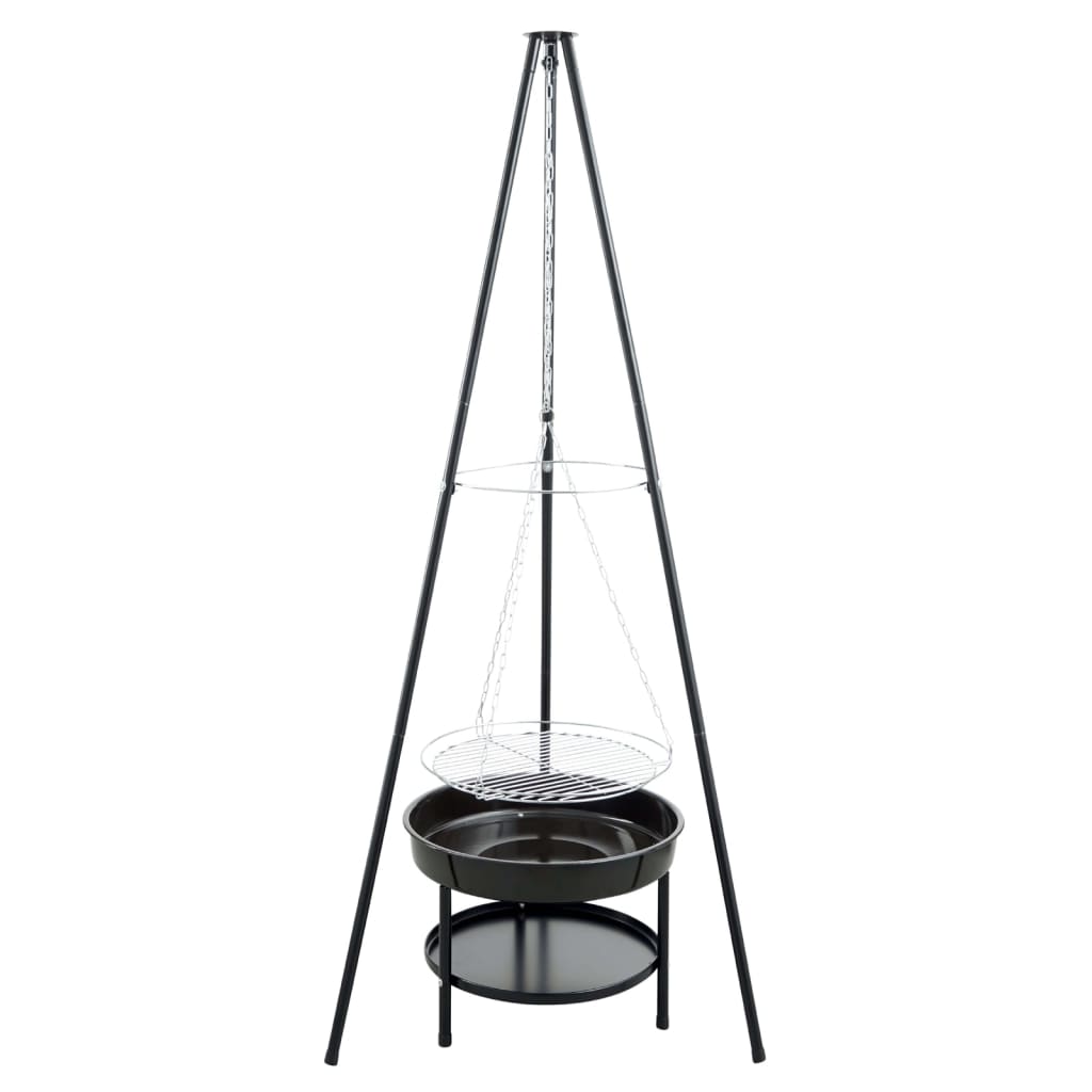 Garden grill with tripod and fire bowl, black, 50 cm