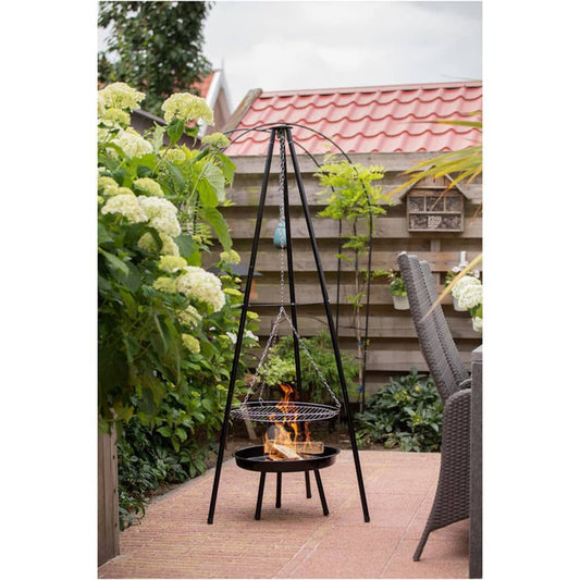 Garden grill with tripod and fire bowl, black, 50 cm