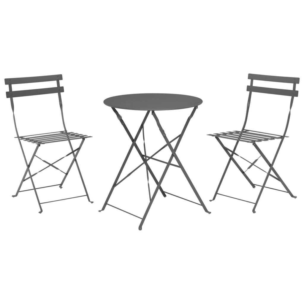 Bistro furniture set, 3 pcs, dark anthracite matt