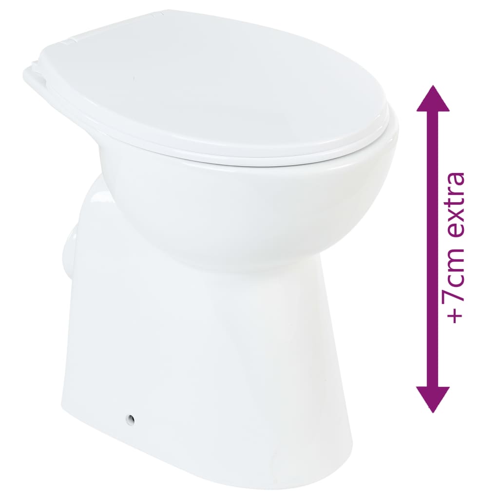 Rimless toilet bowl, silent closing, + 7 cm, white, ceramic