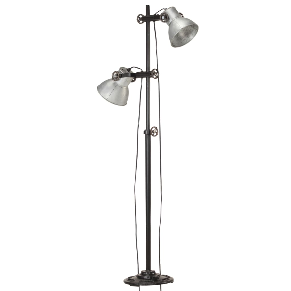 Floor lamp with 2 shades, silver, E27, cast iron