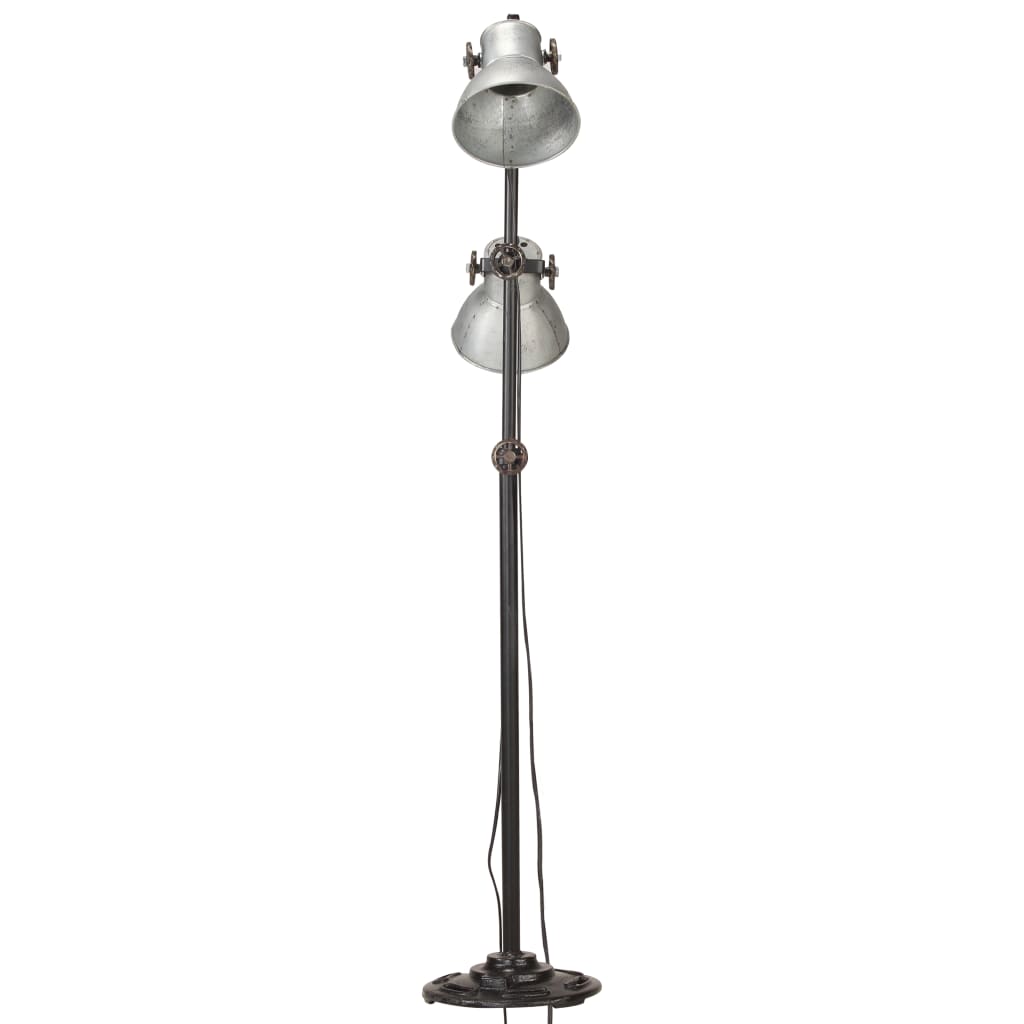 Floor lamp with 2 shades, silver, E27, cast iron