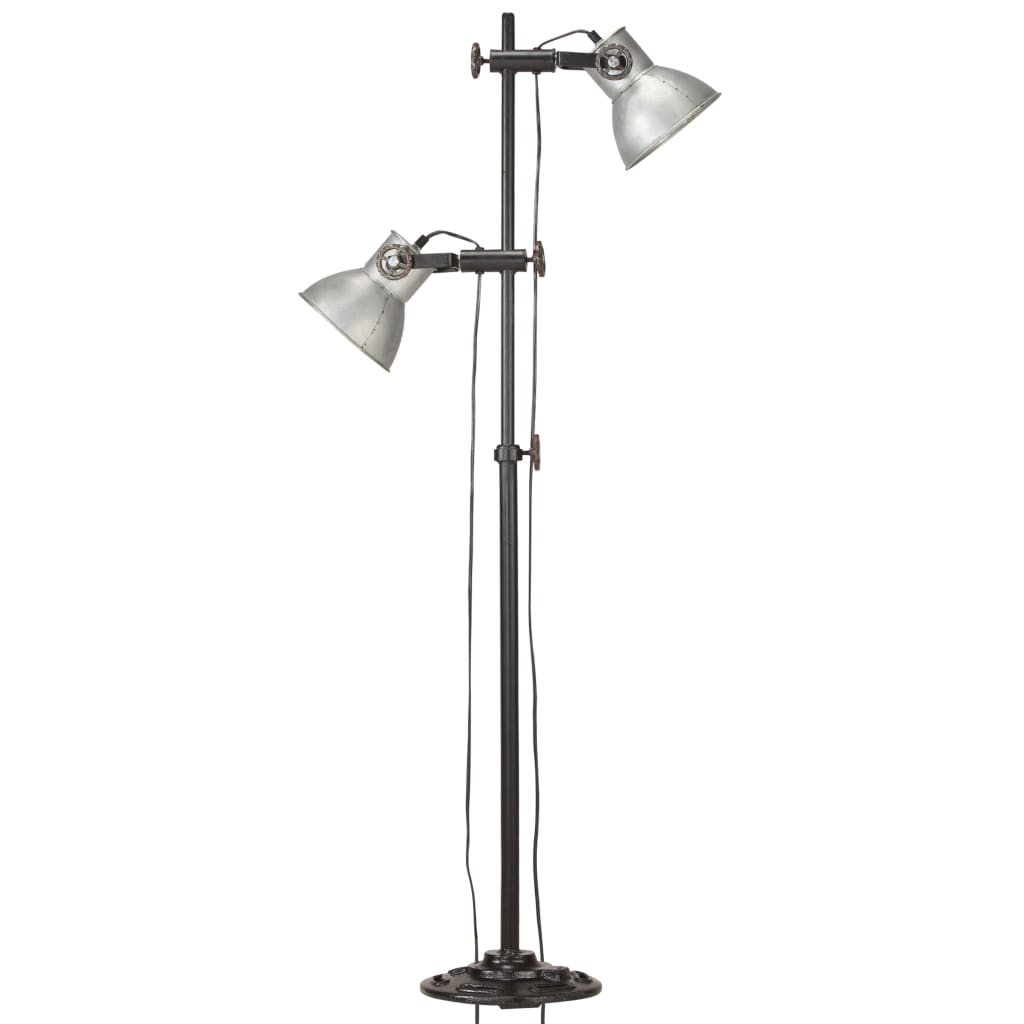 Floor lamp with 2 shades, silver, E27, cast iron