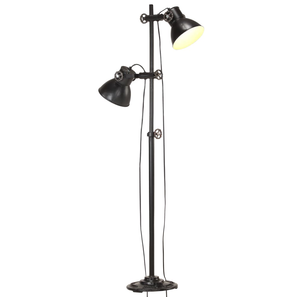 Floor lamp with 2 shades, black, E27, cast iron