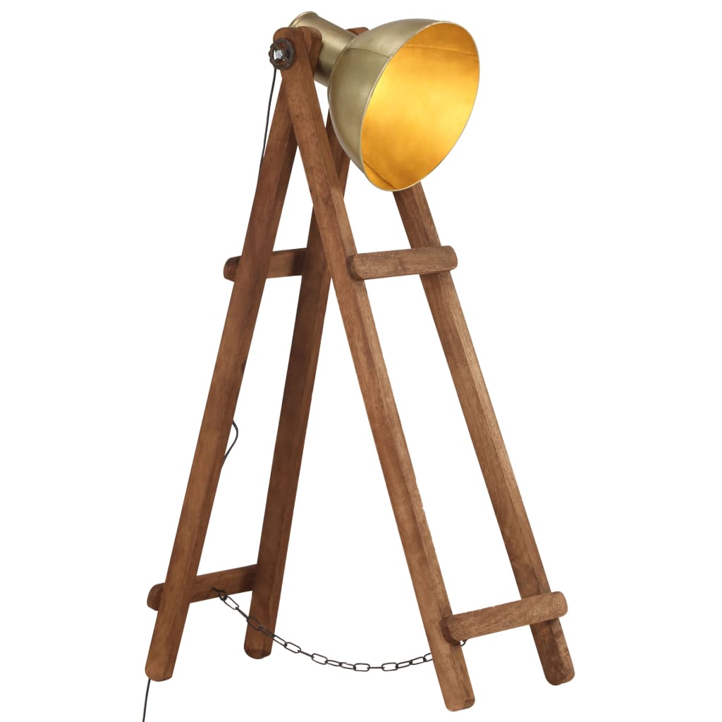 Floor lamp, brass, solid mango wood, E27