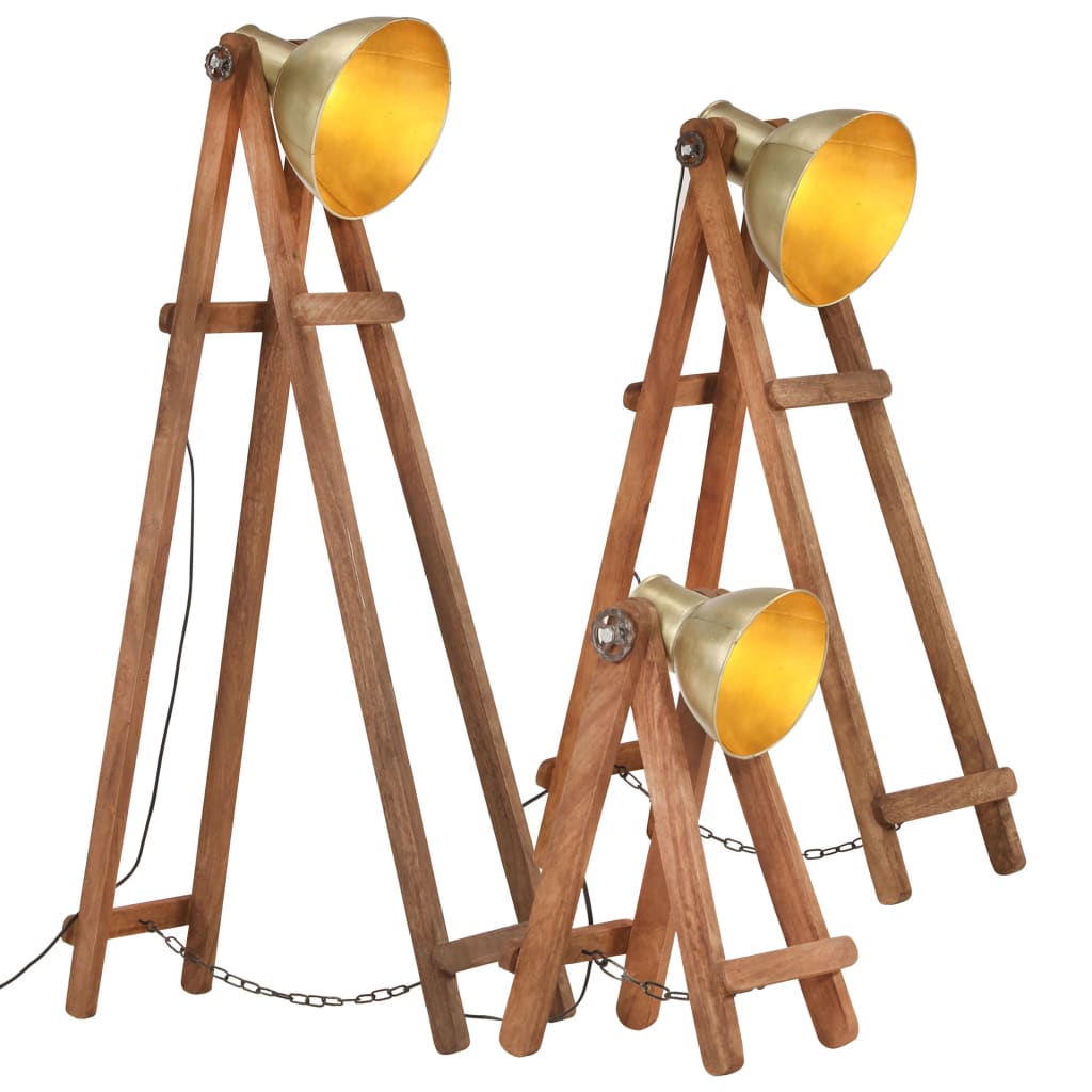 Floor lamps, 3 pcs., brass, solid mango wood, E27