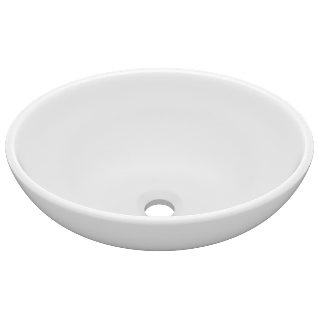 Luxury sink, matt white, 40 x 33 cm, ceramic, oval shape