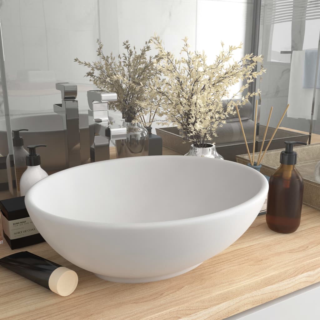 Luxury sink, matt white, 40 x 33 cm, ceramic, oval shape