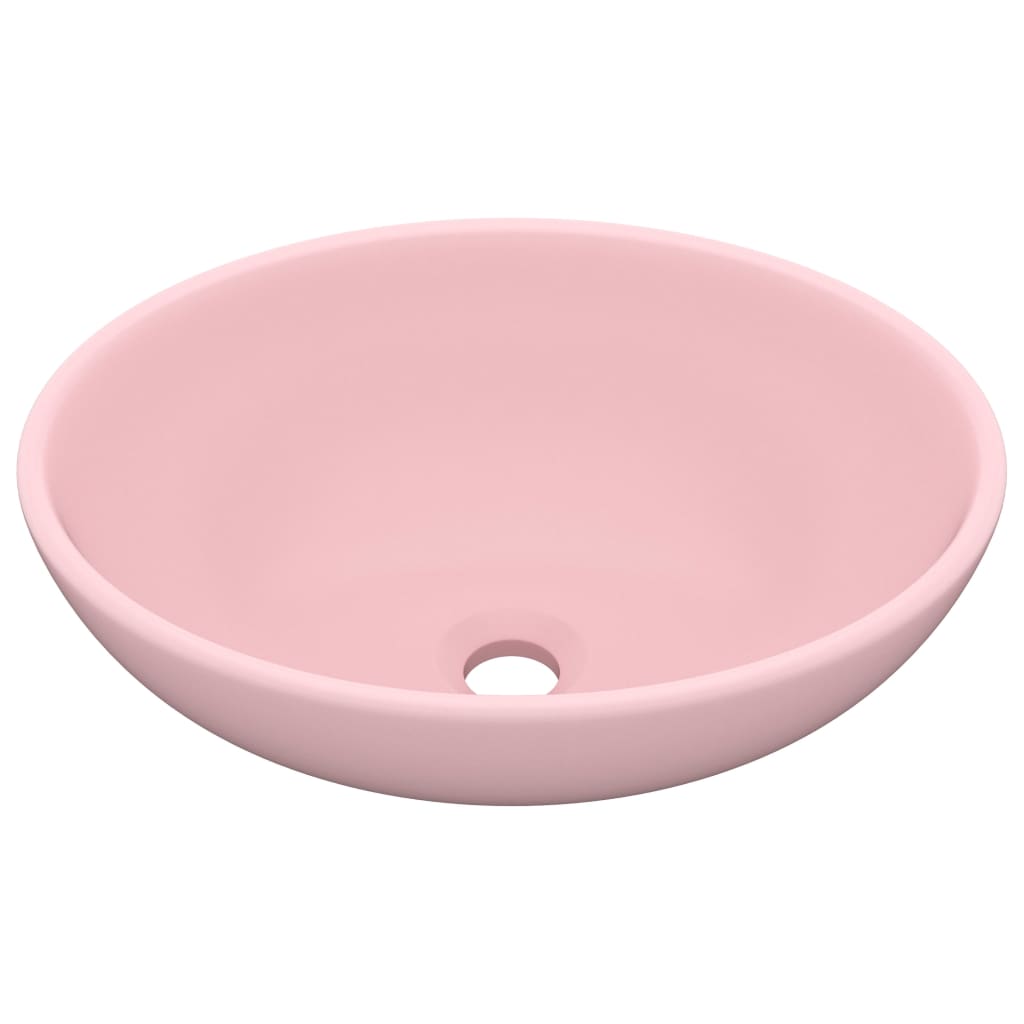 Luxury sink, matte pink, 40 x 33 cm, ceramic, oval shape