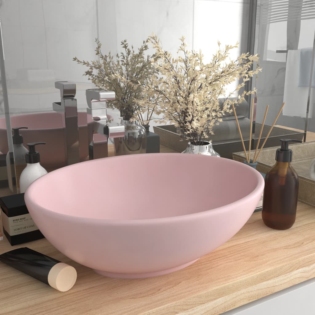 Luxury sink, matte pink, 40 x 33 cm, ceramic, oval shape